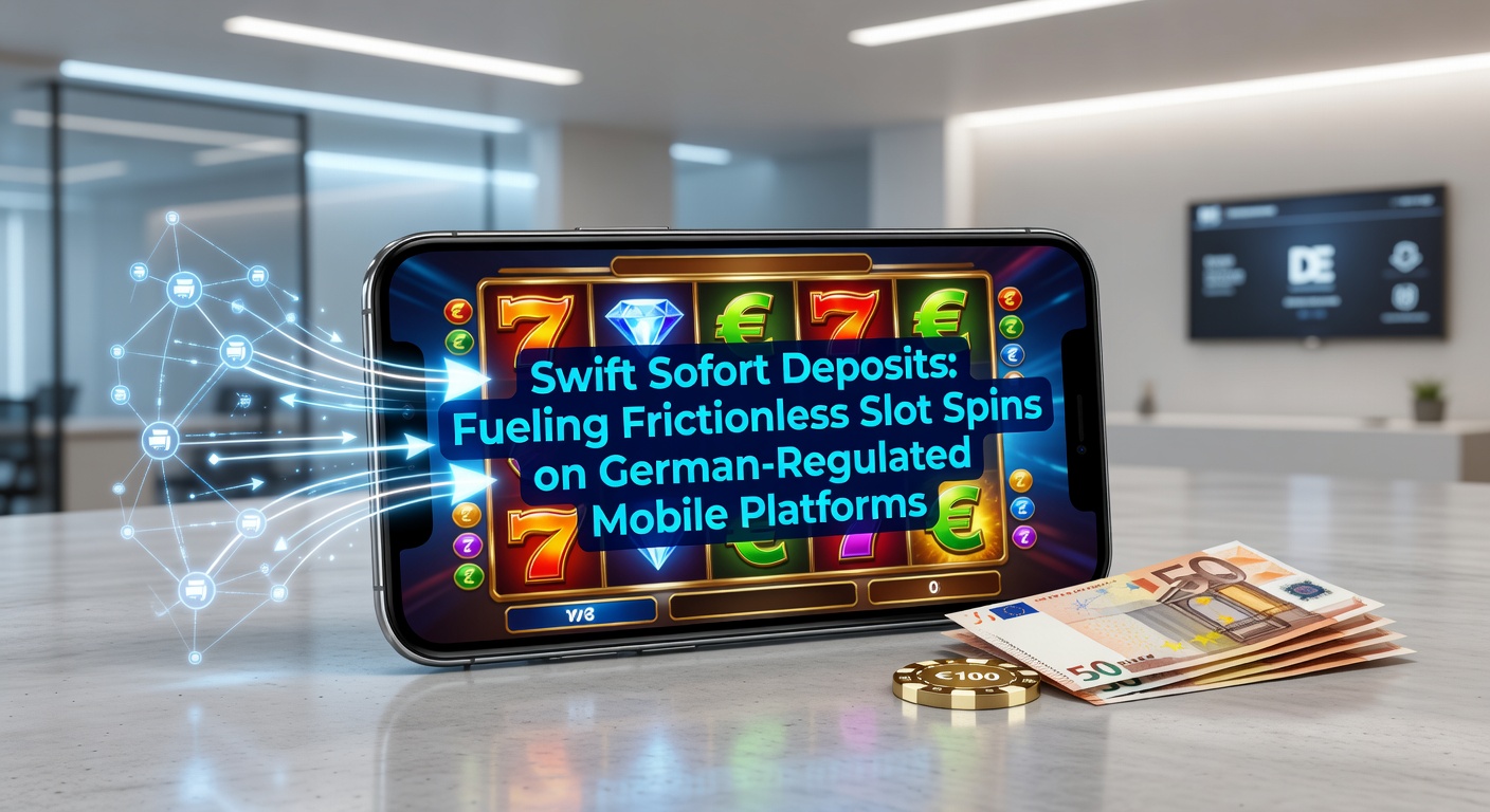 Smartphone mit Slot-Symbolen und Sofort-Zahlungsicon, das eine schnelle Einzahlung in einem deutschen Online-Casino darstellt